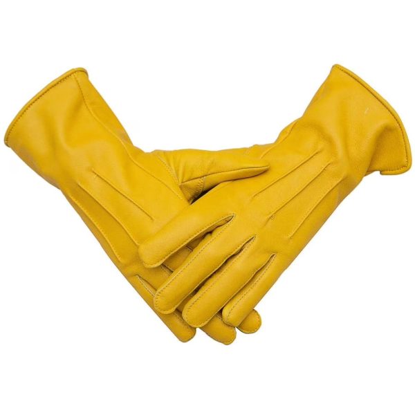 Genuine Leather Unlined Women Dress Gloves With Beautiful Standard Length Extended Up to 2 Inches From Wrist (Yellow, Medium)