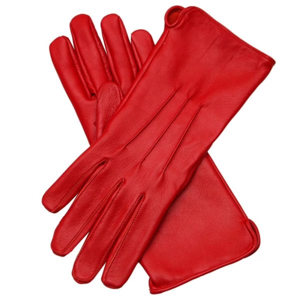 Genuine Leather Unlined Women Red (XX-L) Dress Gloves With Beautiful Standard Length Extended Up to 2 Inches From Wrist… Fashion glove