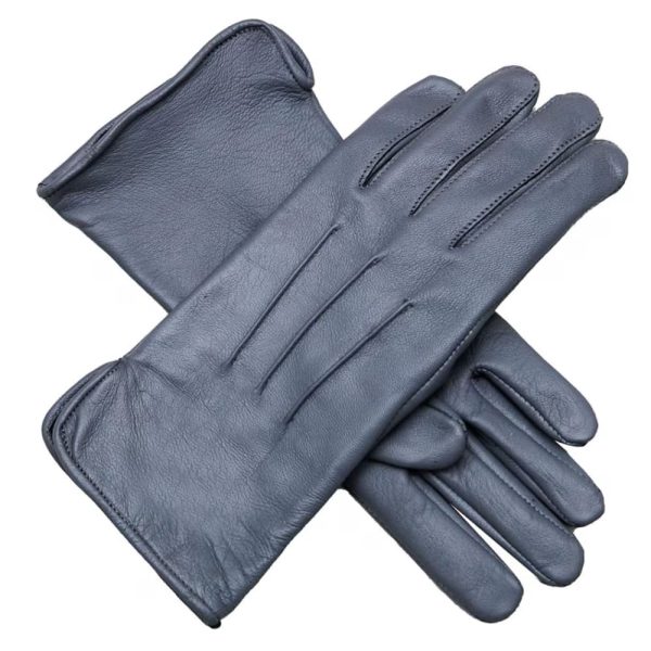 Genuine Leather Unlined Women Dress Gloves With Beautiful Standard Length Extended Up to 2 Inches From Wrist (Grey, Medium)