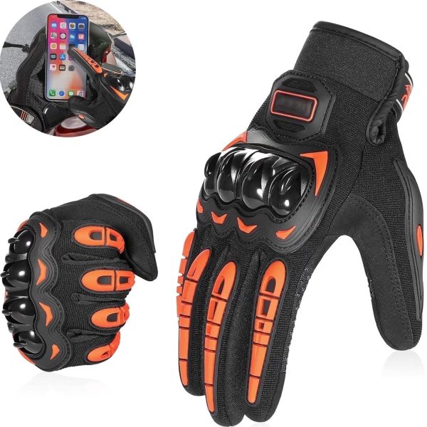 Motorcycle Gloves Breathable, Touchscreen Motorbike Gloves Anti-Slip with Good Grip Hard Knuckles Protection for Men Women Motocross, Cycling, Racing-Orange