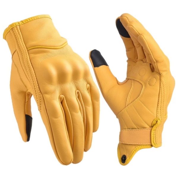 Motorcycle Gloves for Men Outdoor Riding Gloves Touchscreen Hard Knuckle Leather Glove Yellow