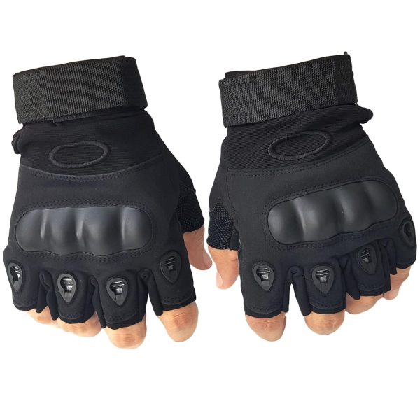Tactical Half-Finger Motorcycle Gloves for Men with Rubber Knuckle Guard, Army Colour, Non-Slip Grip, Shock-Absorbing Palm Padding for Riding, Cycling, Gym & Outdoor Adventures (Black)