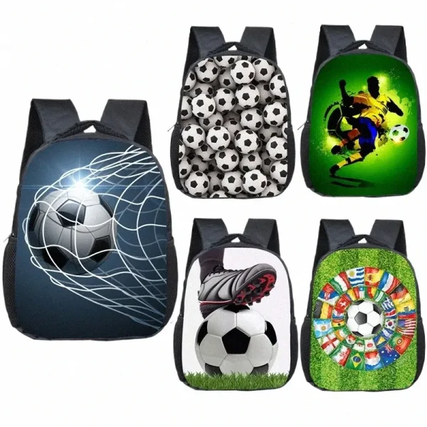 Colorful Kids Soccer Backpack, Durable 12 Inch Kindergarten School Bag with Football Print for Boys and Girls