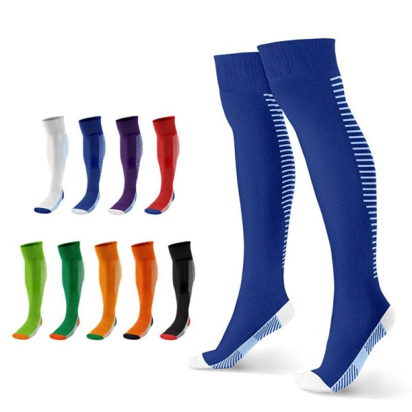 Anti-Bacterial Anti-Slip Long High Knee Football Knitted Socks 80% Polyester Cotton Grip Football Leg Sleeve for