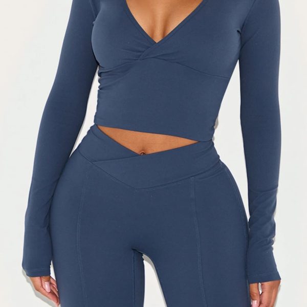 Shape Navy Sculpt Active Wrap V Neck Long Sleeve Top