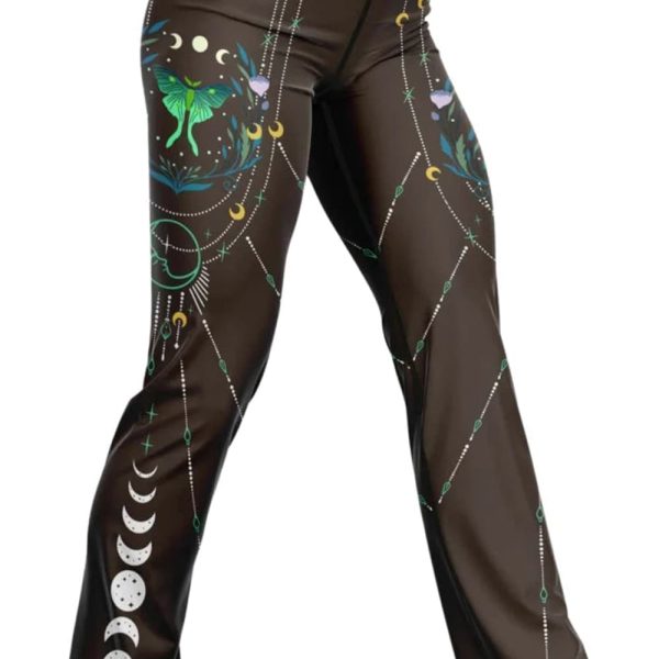 Brown Flare Leggings With Moon Phases